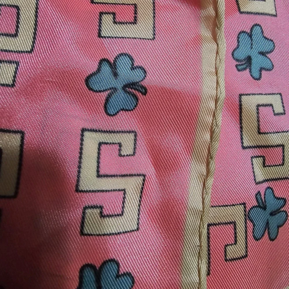 Vintage Pink With Patten 100% Acetate With Clovers Hand Rolled. Scarf 23x23